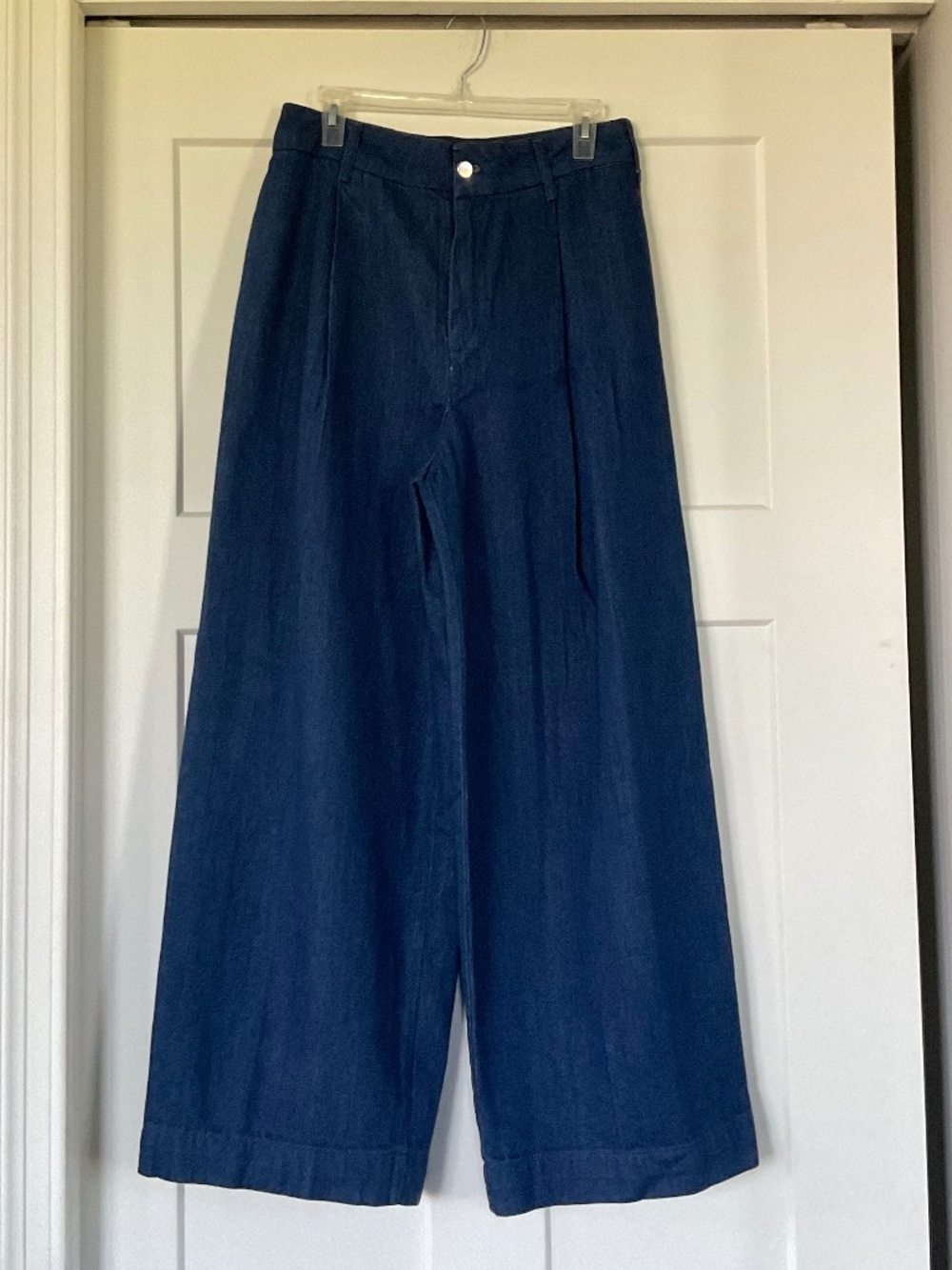 Zara pleated high-waist wide-leg pleated denim jeans pants trousers NWT